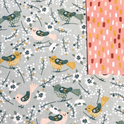 Baumwolle ♥ Sweet Birds | brushed hellgrau